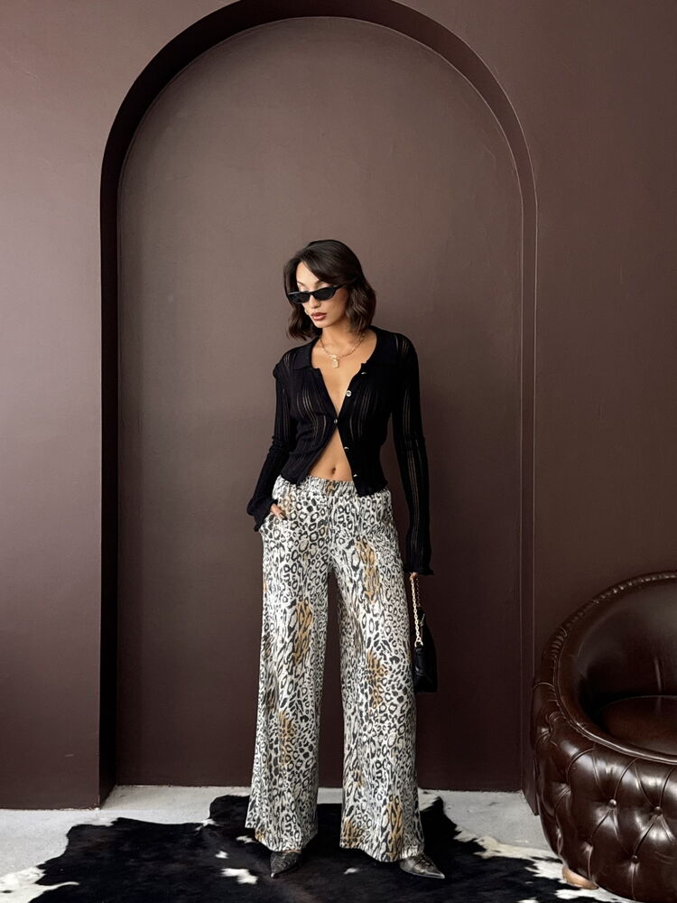 Topshow - Wholesale Trendy Leopard Print Wide Leg Pants - Day And Night - Light Leopard