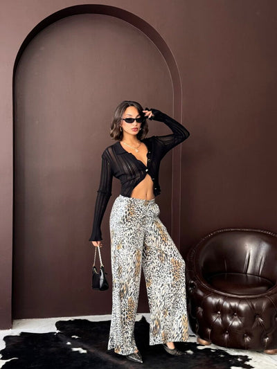 Topshow - Wholesale Trendy Leopard Print Wide Leg Pants - Day And Night - Light Leopard
