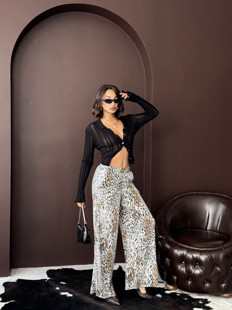 Topshow - Wholesale Trendy Leopard Print Wide Leg Pants - Day And Night - Light Leopard