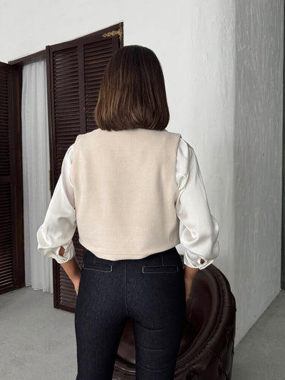 Topshow Appliquéd Scuba Suede Vest - Stone | F2025