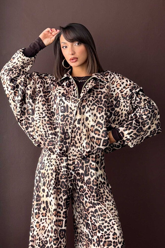 Jachetă din satin cu imprimeu leopard Topshow, en-gros - Leopard | F2032