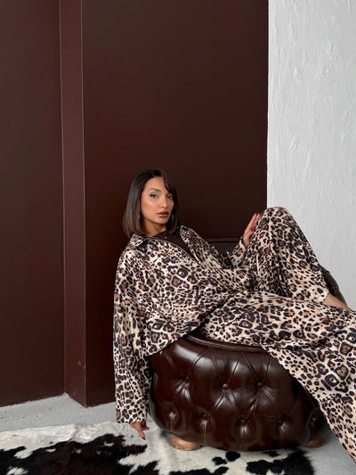 Jachetă din satin cu imprimeu leopard Topshow, en-gros - Leopard | F2032