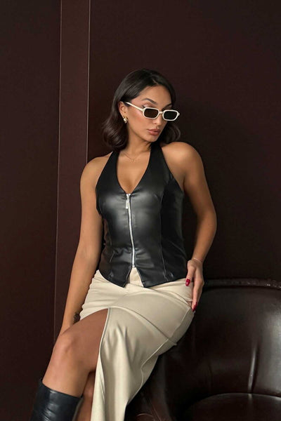 Topshow Sunideri Zippered Wholesale Vest - Black | F2036