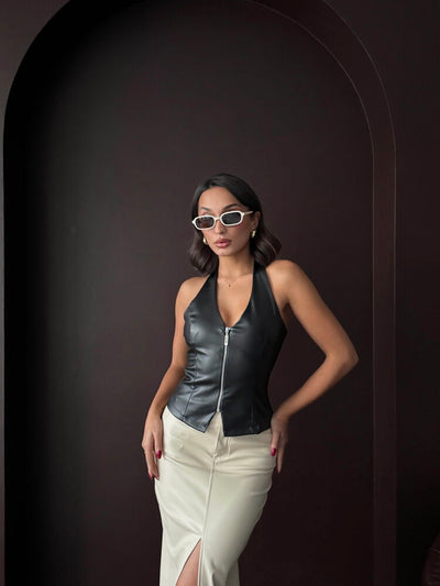 Topshow Sunideri Zippered Wholesale Vest - Black | F2036