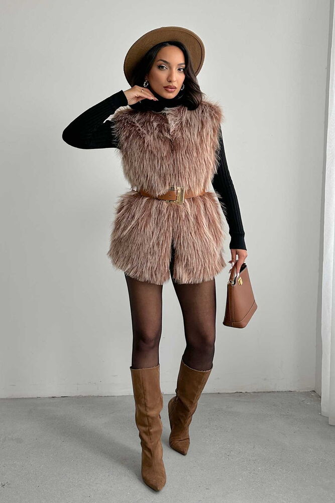 Topshow Faux Fur Women's Wholesale Vest – Soft Textured - Light Brown | F2038