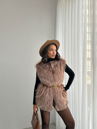 Topshow Faux Fur Women's Wholesale Vest – Soft Textured - Light Brown | F2038