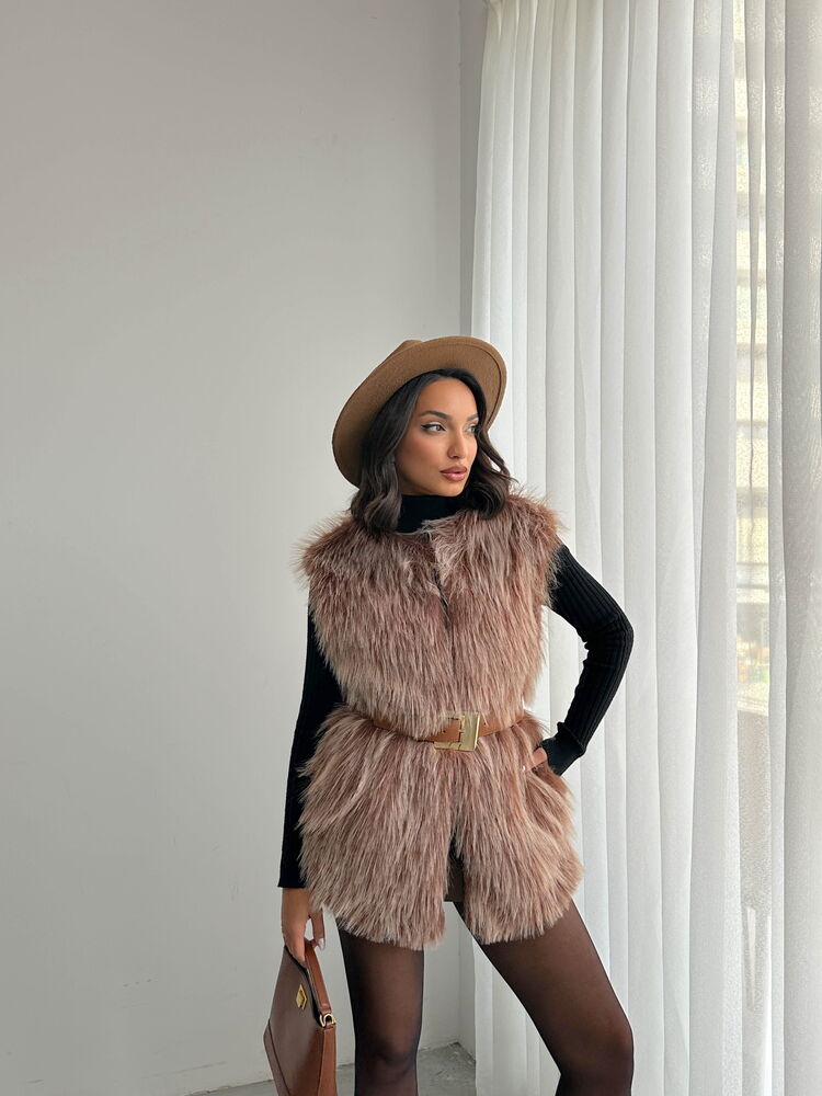 Topshow Faux Fur Women's Wholesale Vest – Soft Textured - Light Brown | F2038