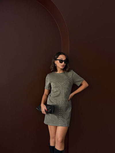 Rochie Topshow Drop Suede, en-gros - Kaki | f2039