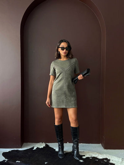 Rochie Topshow Drop Suede, en-gros - Kaki | f2039