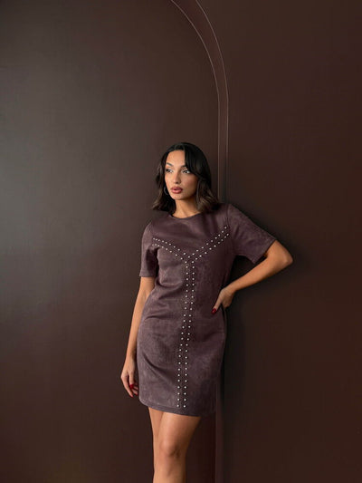 Rochie Topshow Drop Suede, en-gros - Cafea | F2039