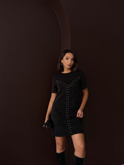 Rochie Topshow Drop Suede, en-gros - Negru | F2039