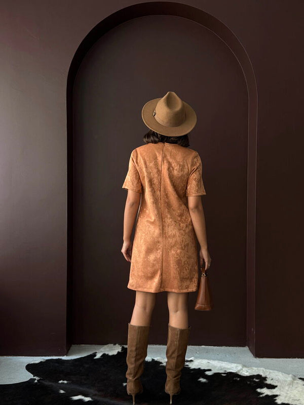 Topshow Droplu Süet Toptan Elbise - Taba | F2039