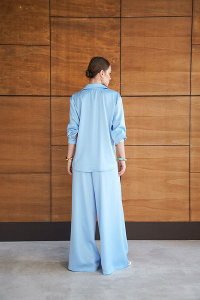 Pantaloni din satin - Albastru | F2052 - Topshow