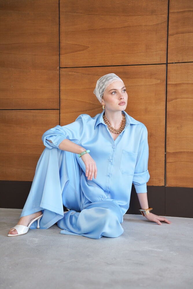 Satin Shirt - Blue | F2062 - Topshow