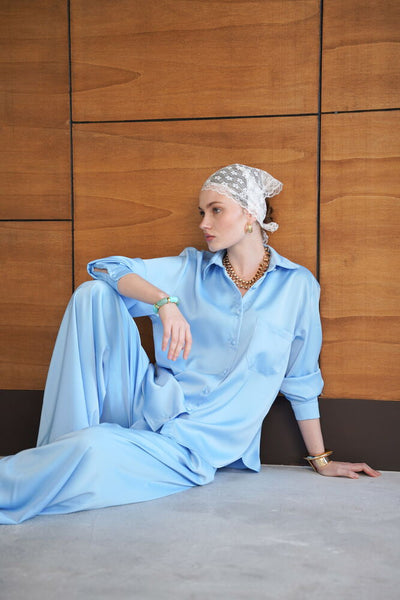 Satin Shirt - Blue | F2062 - Topshow