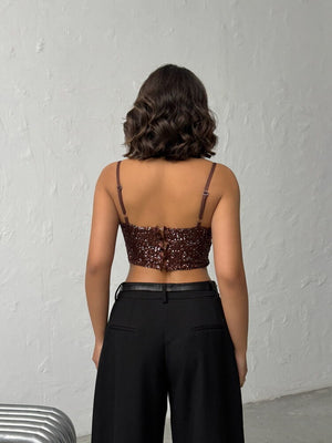 Topshow | Rochie de seară cu paiete, en-gros, bustiere - maro închis | F2063