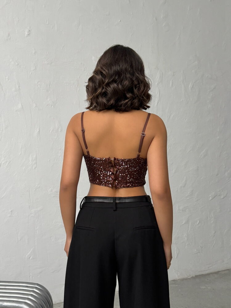 Topshow | Rochie de seară cu paiete, en-gros, bustiere - maro închis | F2063