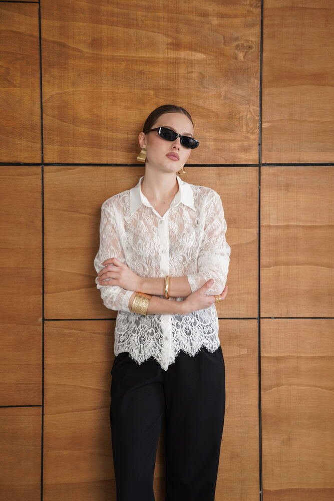 Wholesale Lace Shirt - Cream | F2073 - Topshow