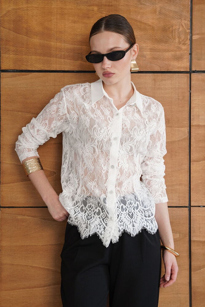 Wholesale Lace Shirt - Cream | F2073 - Topshow