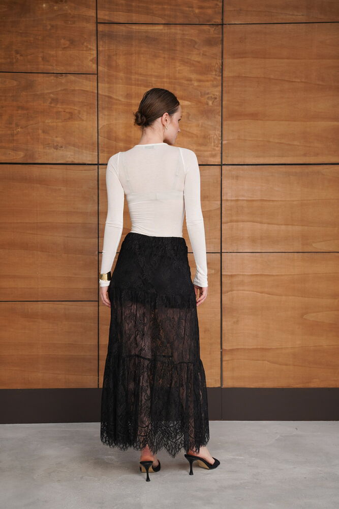 Ruffled Lace Skirt - Black | F2074 - Topshow