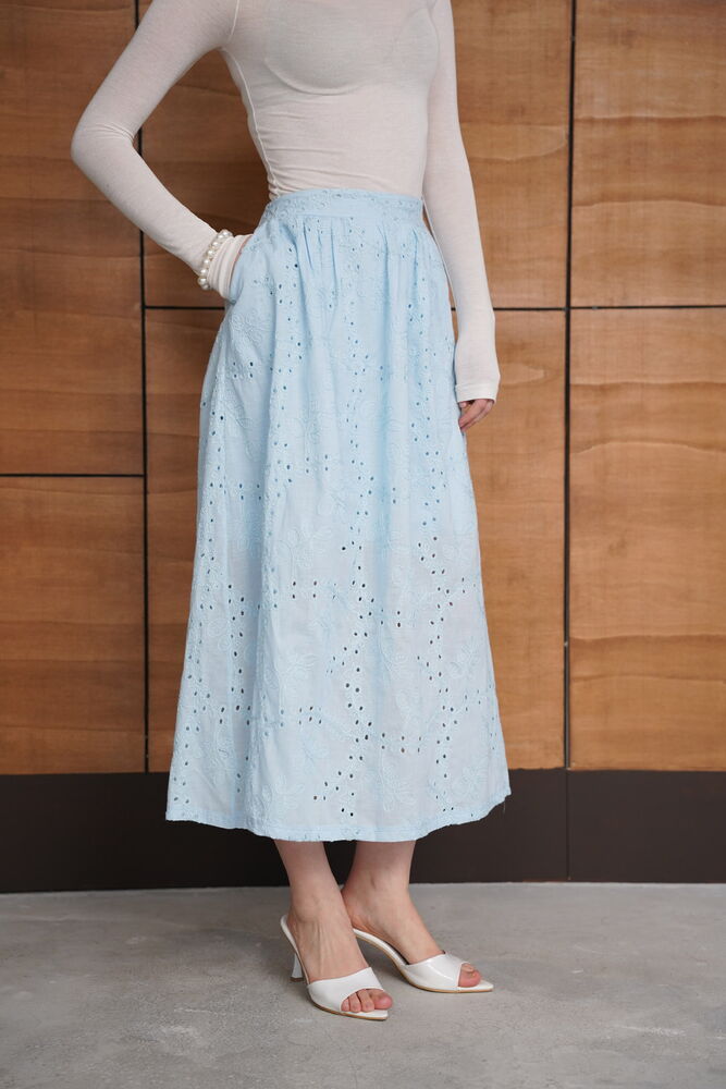 Embroidered Long Skirt - Blue | F2080 - Topshow