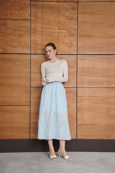 Embroidered Long Skirt - Blue | F2080 - Topshow