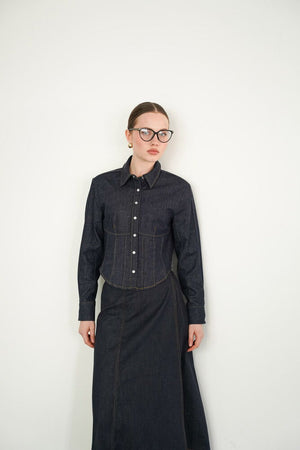 Cămăși din denim en-gros - Bleumarin | F2086 - Topshow