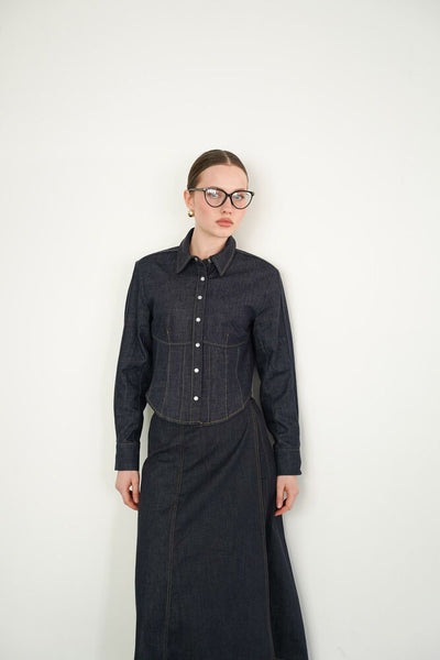 Cămăși din denim en-gros - Bleumarin | F2086 - Topshow