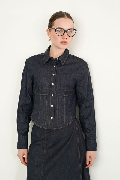 Cămăși din denim en-gros - Bleumarin | F2086 - Topshow