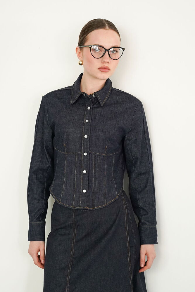 Cămăși din denim en-gros - Bleumarin | F2086 - Topshow