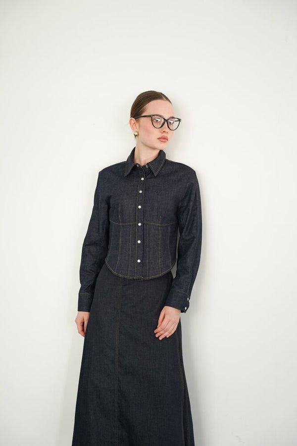 Cămăși din denim en-gros - Bleumarin | F2086 - Topshow