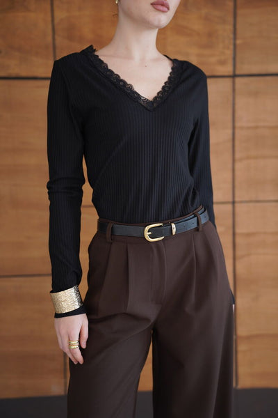 Lace Detail Neck Sweatshirt - Black | F2088 - Topshow