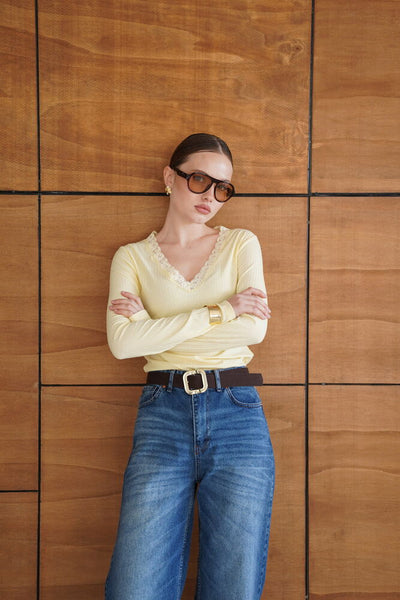 Lace-Detailed Sweatshirt - Yellow | F2088 - Topshow