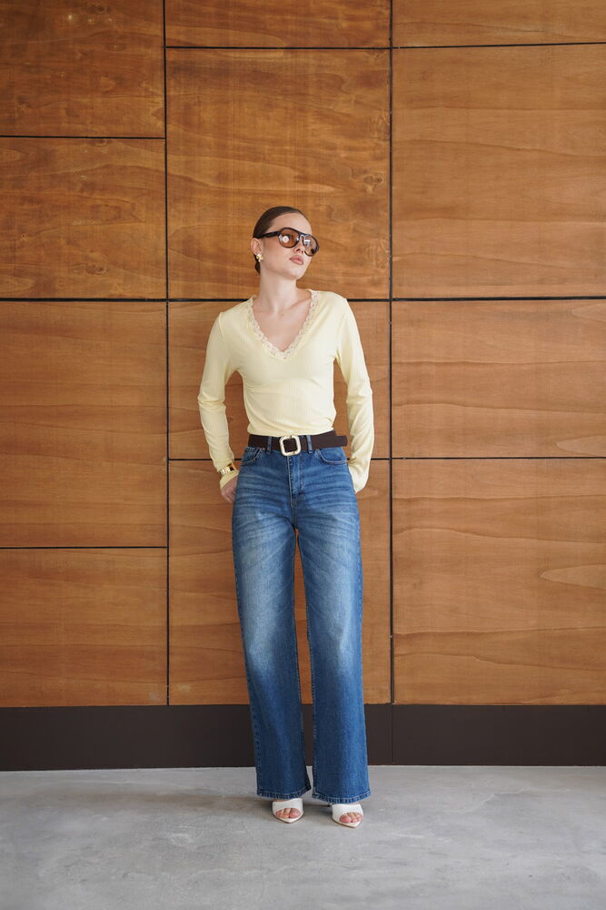 Lace-Detailed Sweatshirt - Yellow | F2088 - Topshow