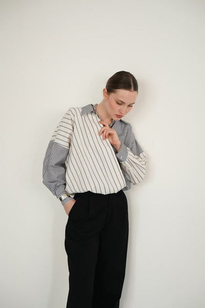Wholesale Shirt with Cross Stitch from Neck to Hem - Stone Black | F2094 - Topshow