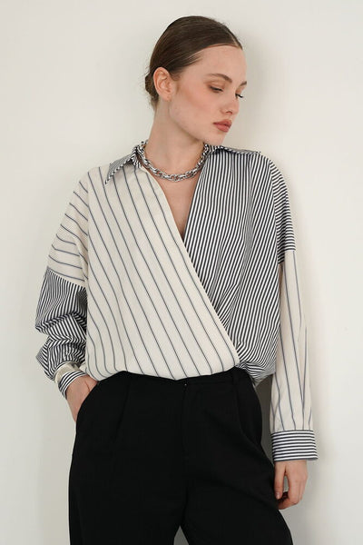 Wholesale Shirt with Cross Stitch from Neck to Hem - Stone Black | F2094 - Topshow