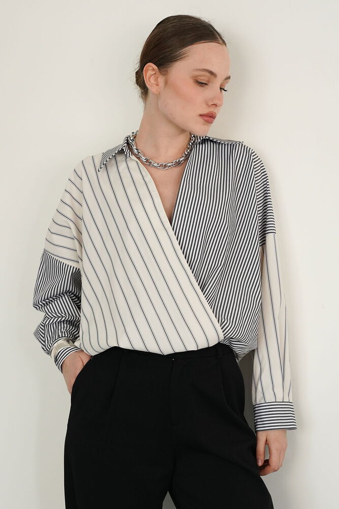 Wholesale Shirt with Cross Stitch from Neck to Hem - Stone Black | F2094 - Topshow