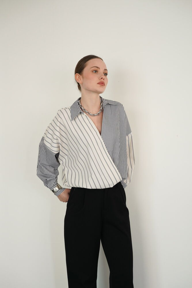 Wholesale Shirt with Cross Stitch from Neck to Hem - Stone Black | F2094 - Topshow