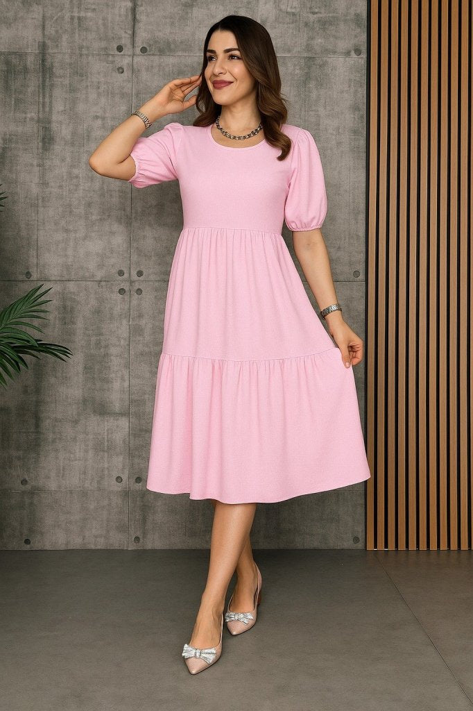 Rochie de damă cu mânecă scurtă, decolteu deschis, stratificată, model balon, purpuriu, 33891