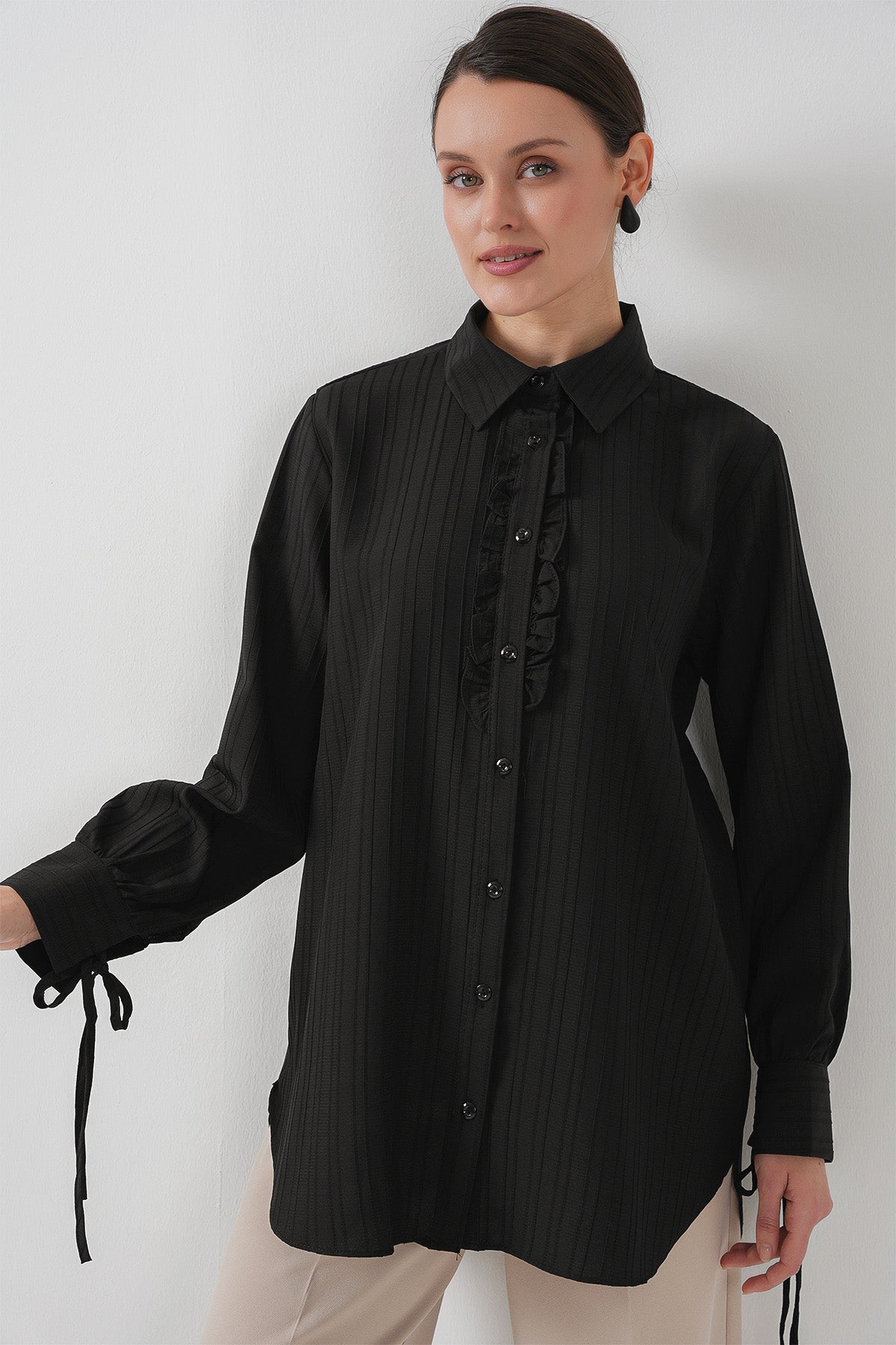 Tunica lunga cu volan 5953 - Negru