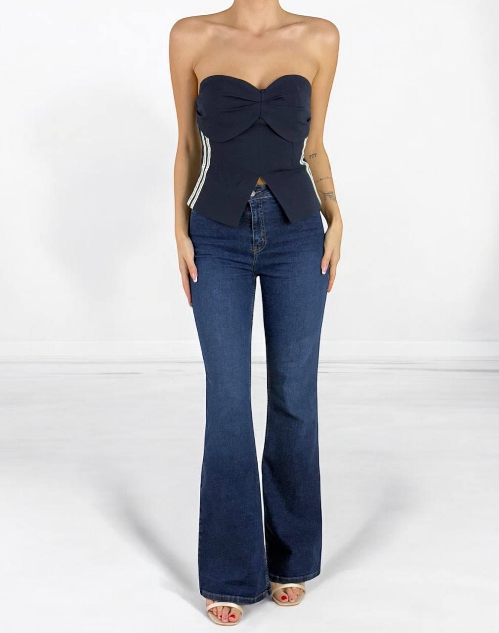 Pantalon Jean Femei Talie Înaltă Cărări Spaniole Albastru Închis