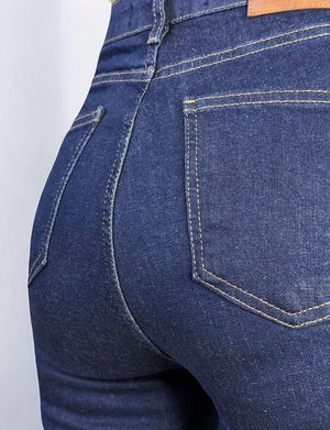 Yüksek Bel Yarım İspanyol Paça Rinse Jean Pantolon