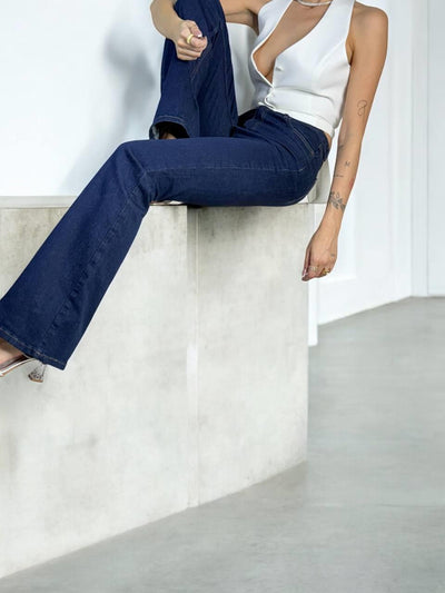 High Waist Half Flare Rinse Jean Pants