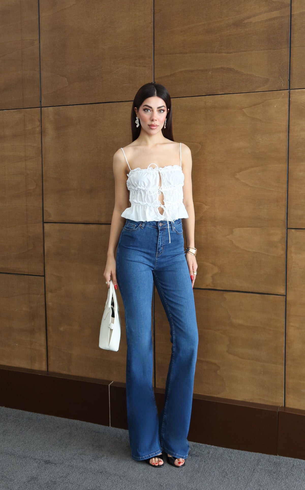 Yüksek Bel Yarım İspanyol Paça Blue Jean Pantolon