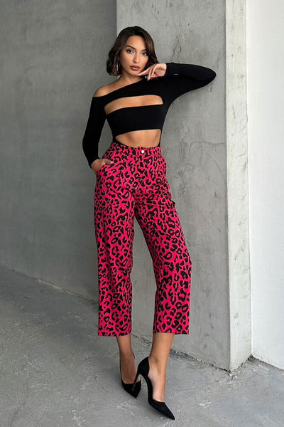 Pantaloni cu imprimeu en-gros - Fujya Negru