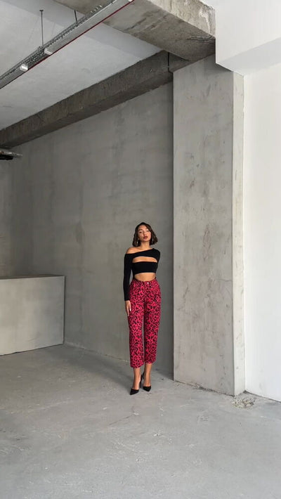 Pantaloni cu imprimeu en-gros - Fujya Negru