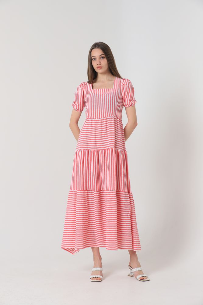 Rochie lungă cu dungi fuchsia Topshow, en-gros