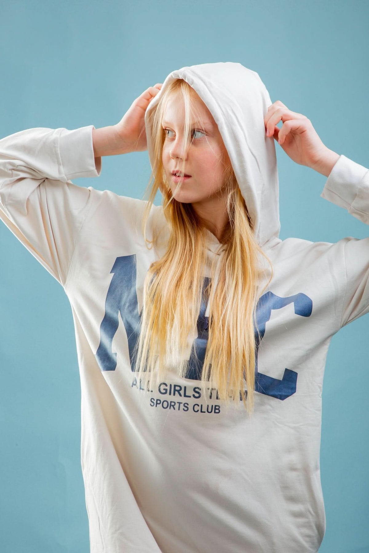 Genç Önü Baskılı Kapüşonlu Ve Arkası Yırtmaçlı Sweat Elbise | 9–15 Yaş | RG Brand | RG3366 - TAŞ