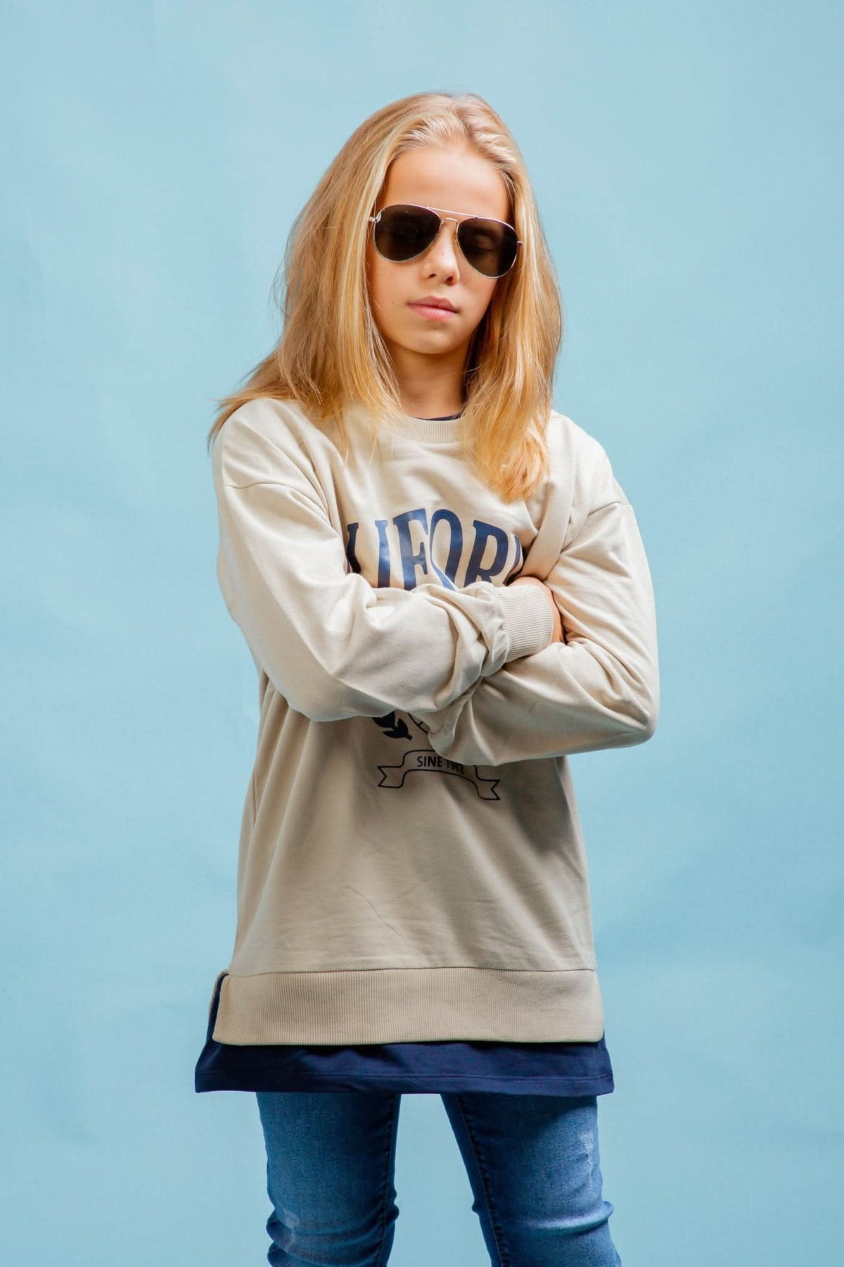 Genç Önü Baskılı Parça Detaylı Sweatshirt | 9–15 Yaş | RG Brand | RG3369 - KİREMİT