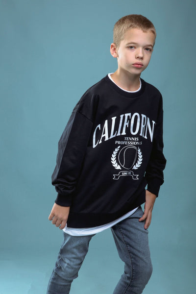 Genç Önü Baskılı Parça Detaylı Sweatshirt | 9–15 Yaş | RG Brand | RG3369 - KİREMİT